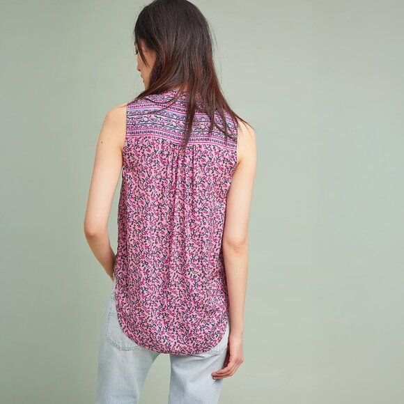 Anthropologie Maeve Petunia Pintucked Tank in Green Motif - sz XL - Picture 4 of 11